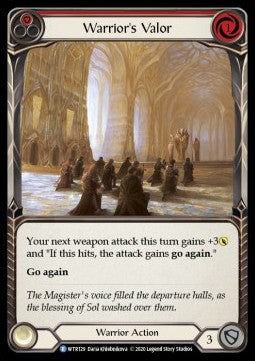 Warrior's Valor (Red) (Rainbow Foil) - Welcome to Rathe - Unlimited (Rare) [WTR-U-WTR129]