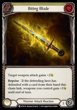Biting Blade (Yellow) (Rainbow Foil) - Welcome to Rathe - Unlimited (Common) [WTR-U-WTR136]